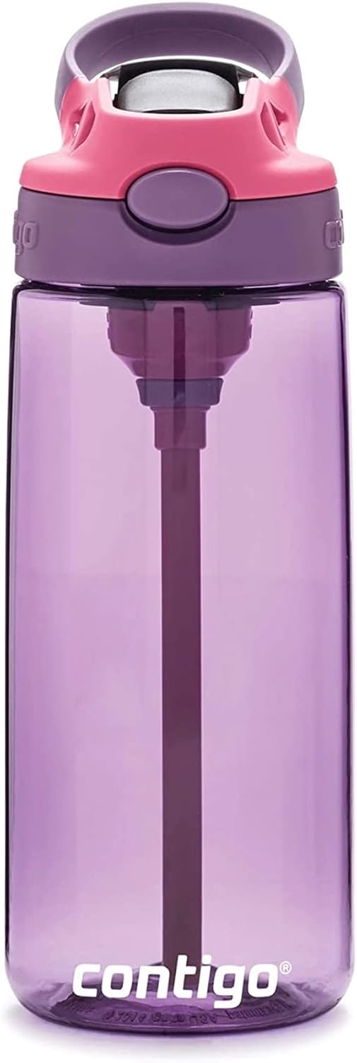 Contigo Aubrey Kids 20oz Cleanable Water Bottle with Silicone Straw, Spill-Proof Lid, Eggplant - Dishwasher Safe and Ideal for Everyday Use-1