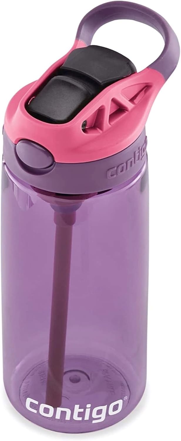 Contigo Aubrey Kids 20oz Cleanable Water Bottle with Silicone Straw, Spill-Proof Lid, Eggplant - Dishwasher Safe and Ideal for Everyday Use-2