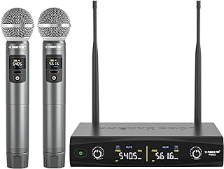 Phenyx Pro Wireless Microphone System, Metal Wireless Mic Set with Case,Handheld Cordless Dynamic Microphones for Singing, Karaoke, Church, DJ, 2x30 UHF Adjustable Frequencies,200ft Range (PTU-52-2H)