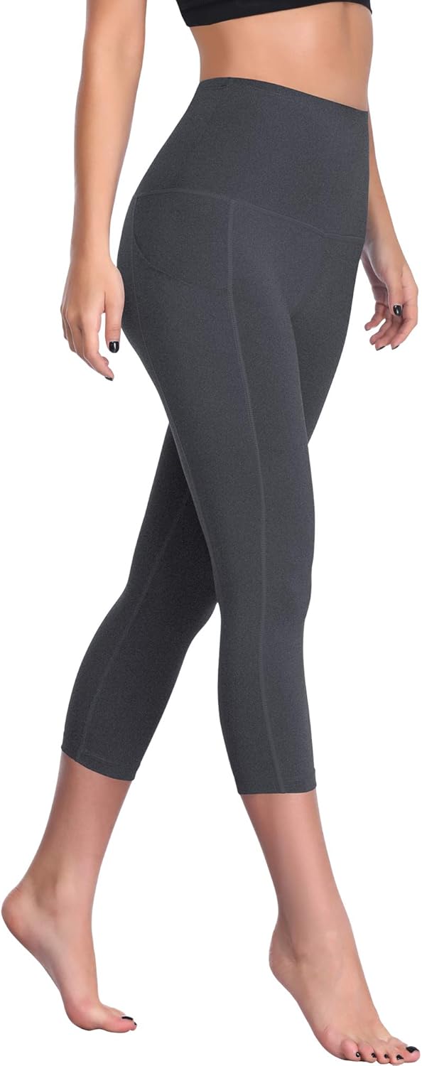 CADMUS Womens High Waist Workout Legging Capris for Yoga w Side Pockets-1