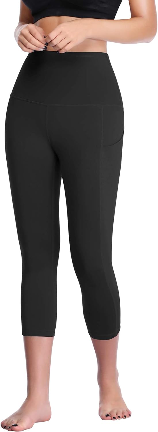 CADMUS Womens High Waist Workout Legging Capris for Yoga w Side Pockets-3