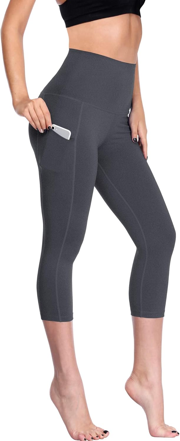 CADMUS Womens High Waist Workout Legging Capris for Yoga w Side Pockets-4