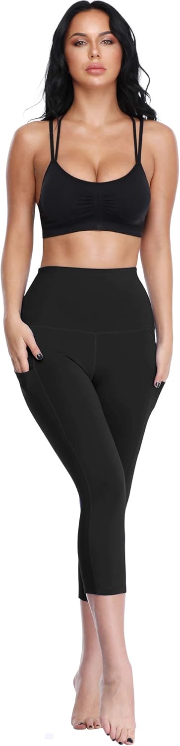 CADMUS Womens High Waist Workout Legging Capris for Yoga w Side Pockets-5