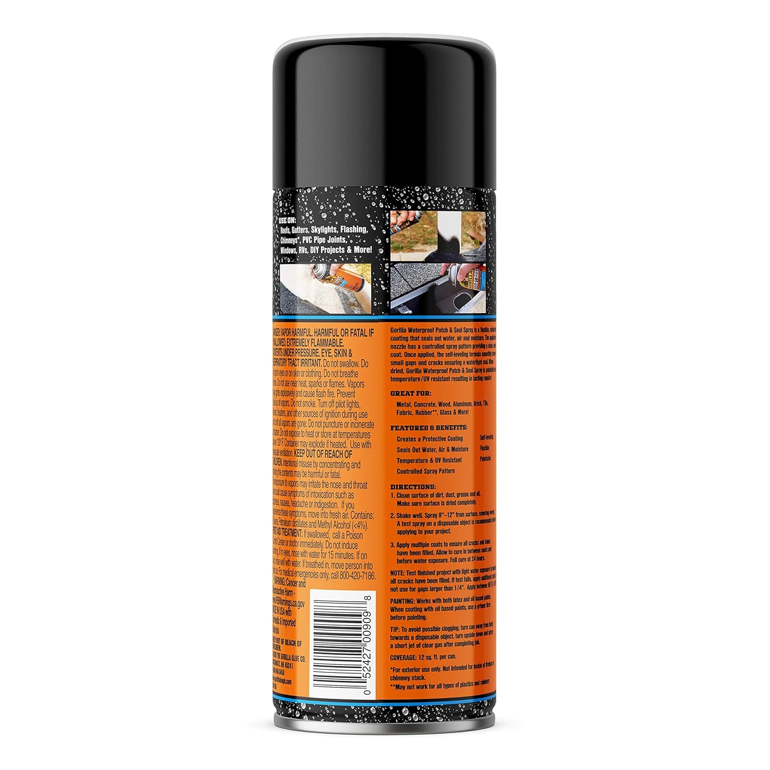 Gorilla Waterproof Patch & Seal Rubberized Sealant Spray; Black; 16oz (Pack of 2)-2