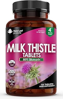 New Leaf Products Milk Thistle 1000mg Tablets (4 Month Supply) High Strength 2000mg 80% Silymarin, Vegan Tablets, GMO-Free, Gluten-Free 120 Tablets