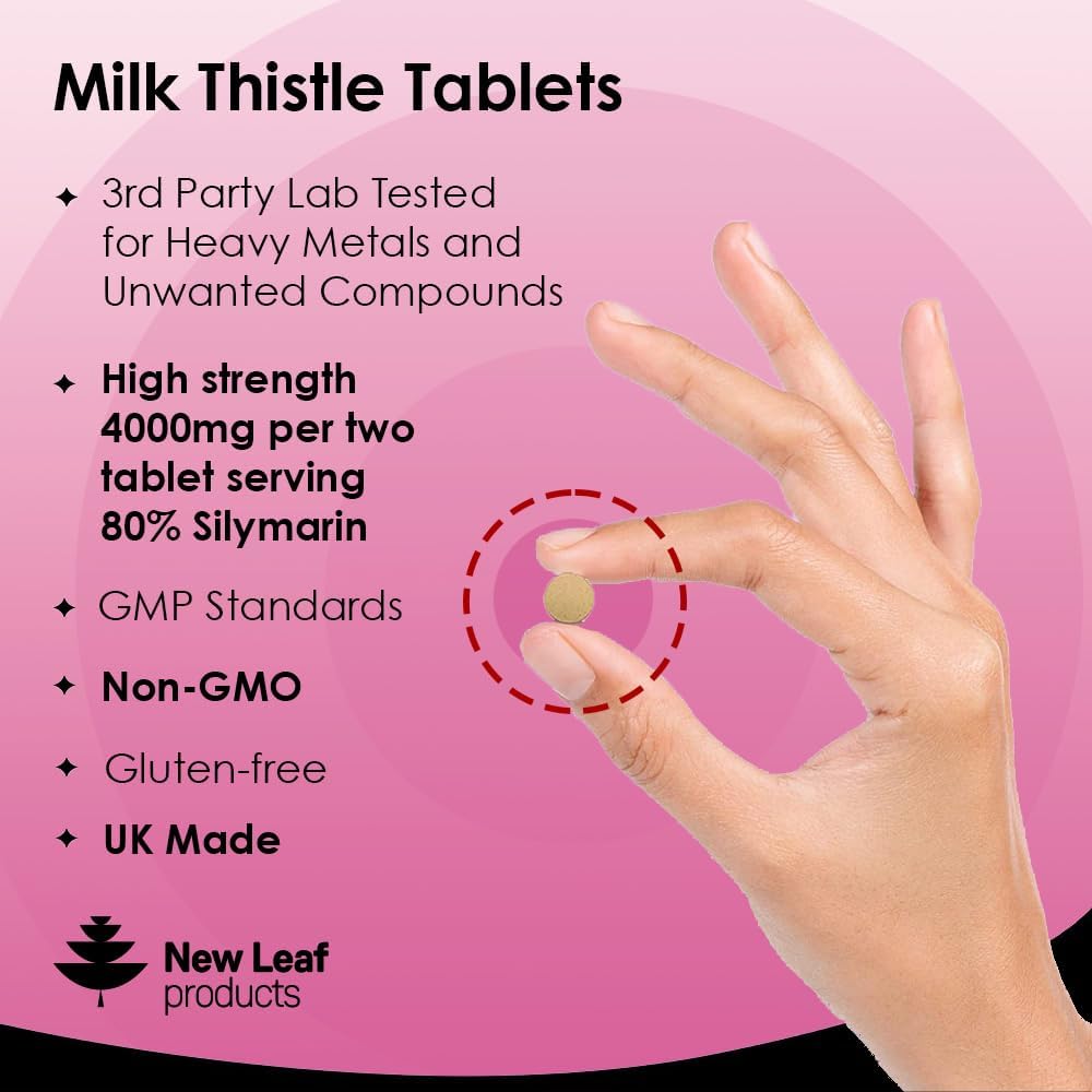 New Leaf Products Milk Thistle 1000mg Tablets (4 Month Supply) High Strength 2000mg 80% Silymarin, Vegan Tablets, GMO-Free, Gluten-Free 120 Tablets-1