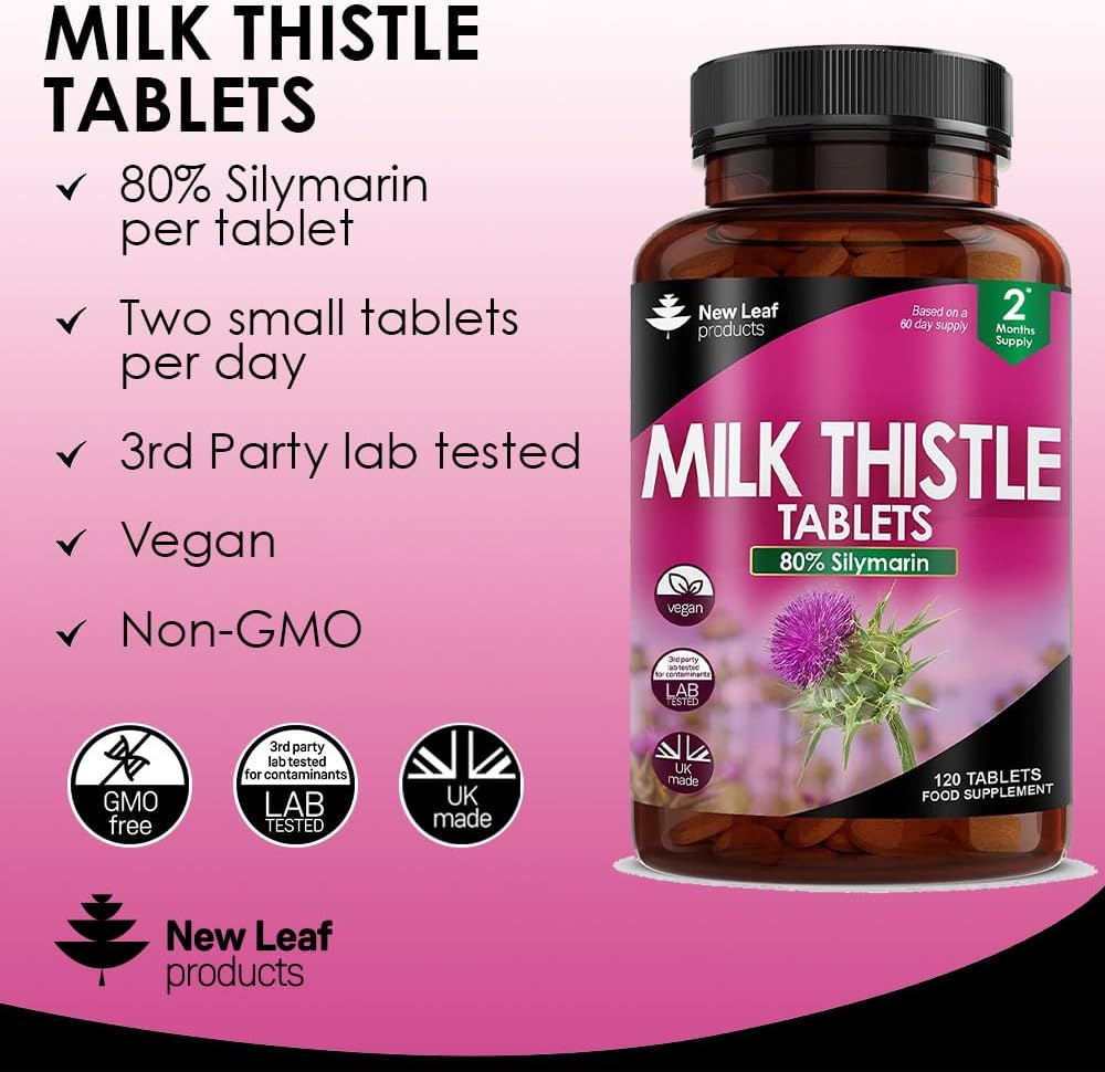 New Leaf Products Milk Thistle 1000mg Tablets (4 Month Supply) High Strength 2000mg 80% Silymarin, Vegan Tablets, GMO-Free, Gluten-Free 120 Tablets-2