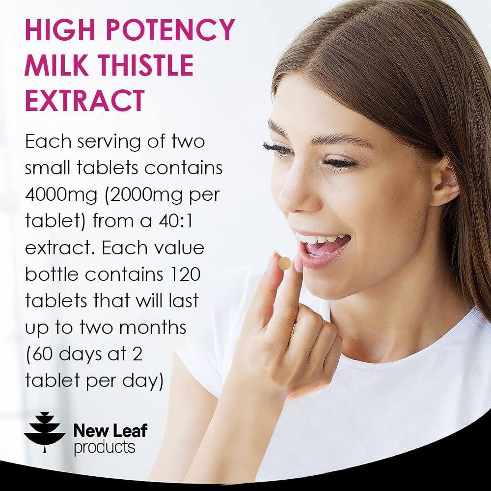 New Leaf Products Milk Thistle 1000mg Tablets (4 Month Supply) High Strength 2000mg 80% Silymarin, Vegan Tablets, GMO-Free, Gluten-Free 120 Tablets-5