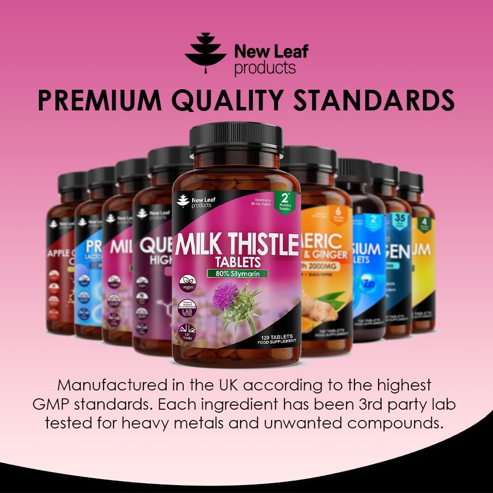 New Leaf Products Milk Thistle 1000mg Tablets (4 Month Supply) High Strength 2000mg 80% Silymarin, Vegan Tablets, GMO-Free, Gluten-Free 120 Tablets-6