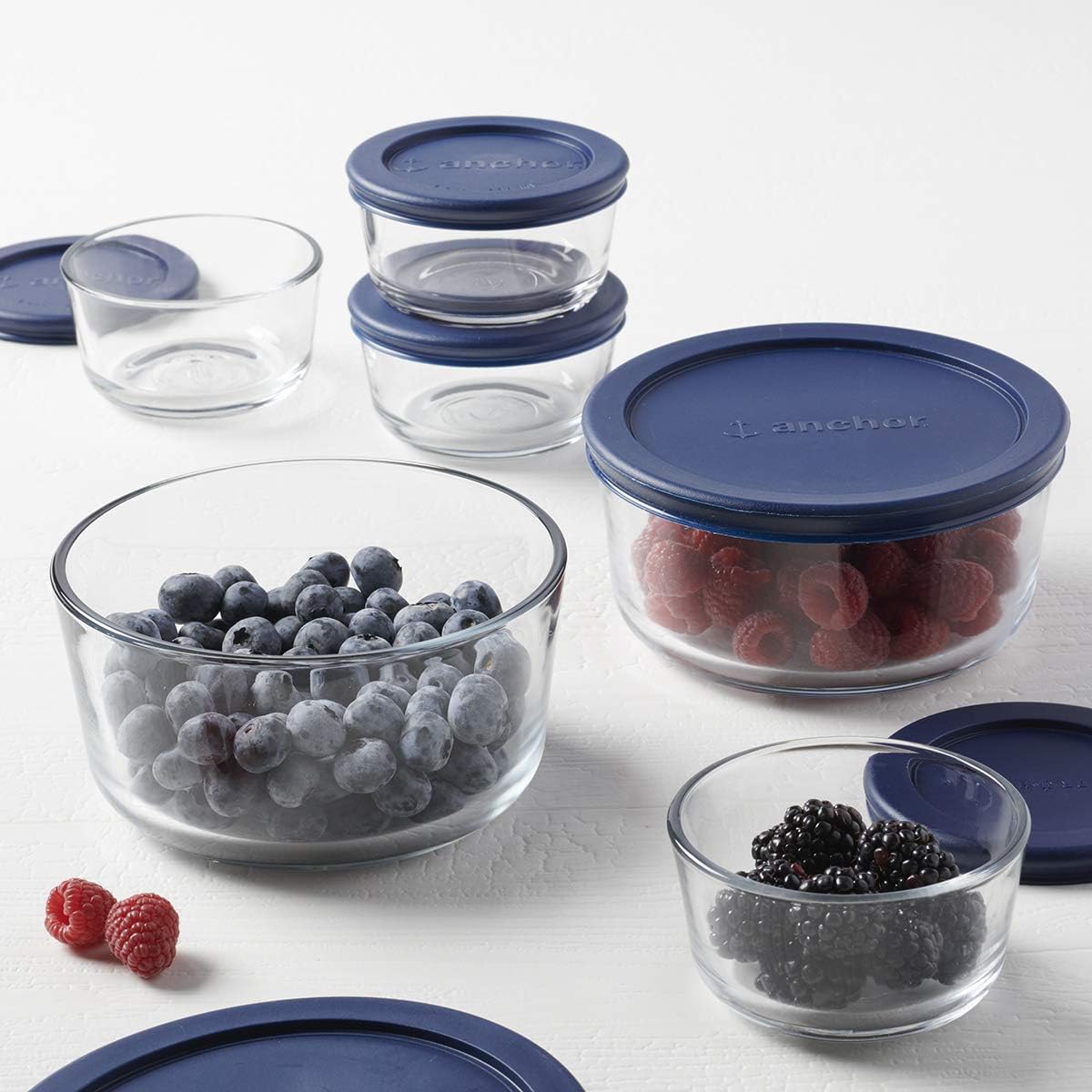 Anchor Hocking 12 Piece Glass Storage Containers with Lids (6 Glass Food Storage Containers & 6 Navy Blue SnugFit Lids)-3