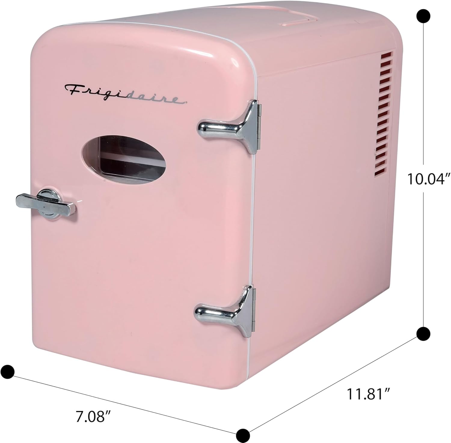 Frigidaire EFMIS175 Retro 9-Can Mini Personal Fridge Portable Cooler for Car, Office, Bedroom, Dorm Room, or Cabin, 11.8"D x 7.1"W x 10.1"H, Pink-3