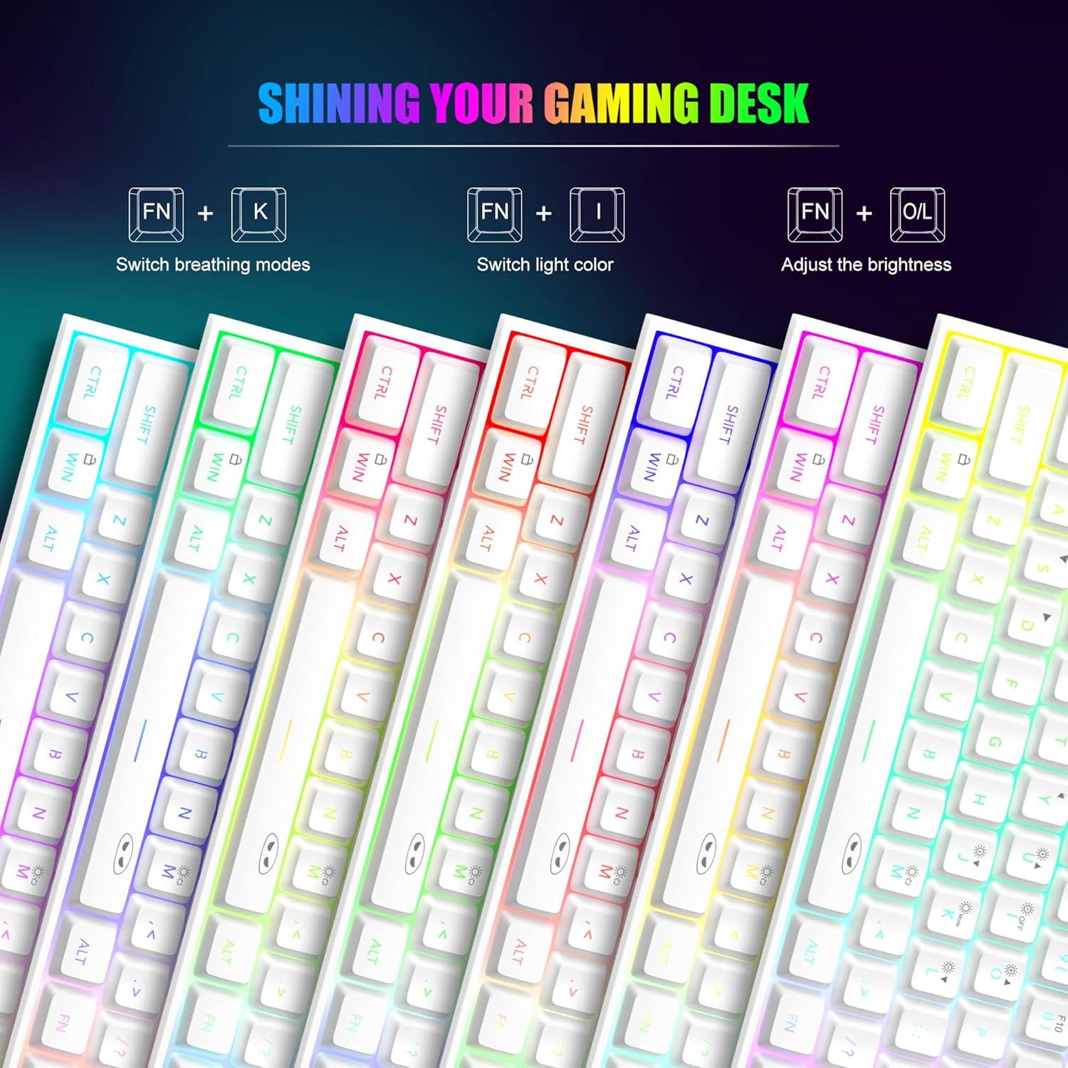 MageGee Mini 60% Gaming Keyboard, Upgrade RGB Backlit 61 Key Ultra-Compact Keyboard, TS91 Ergonomic Waterproof Mechanical Feeling Office Computer Keyboard for PC, MAC, PS4, Xbox ONE Gamer(White)-2