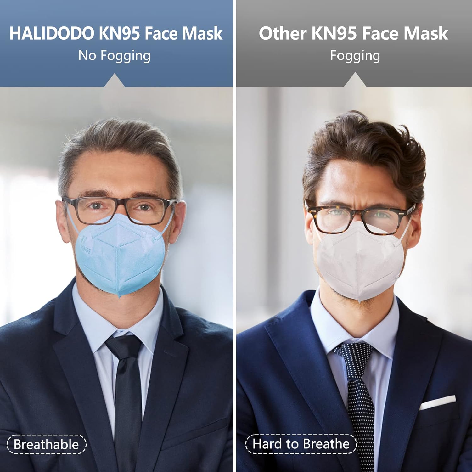 HALIDODO Individually Wrapped, 60 Packs KN95 Face Mask, 5-Ply Breathable Comfortable Safety Mask with Over 95% Filtering(Black)-4