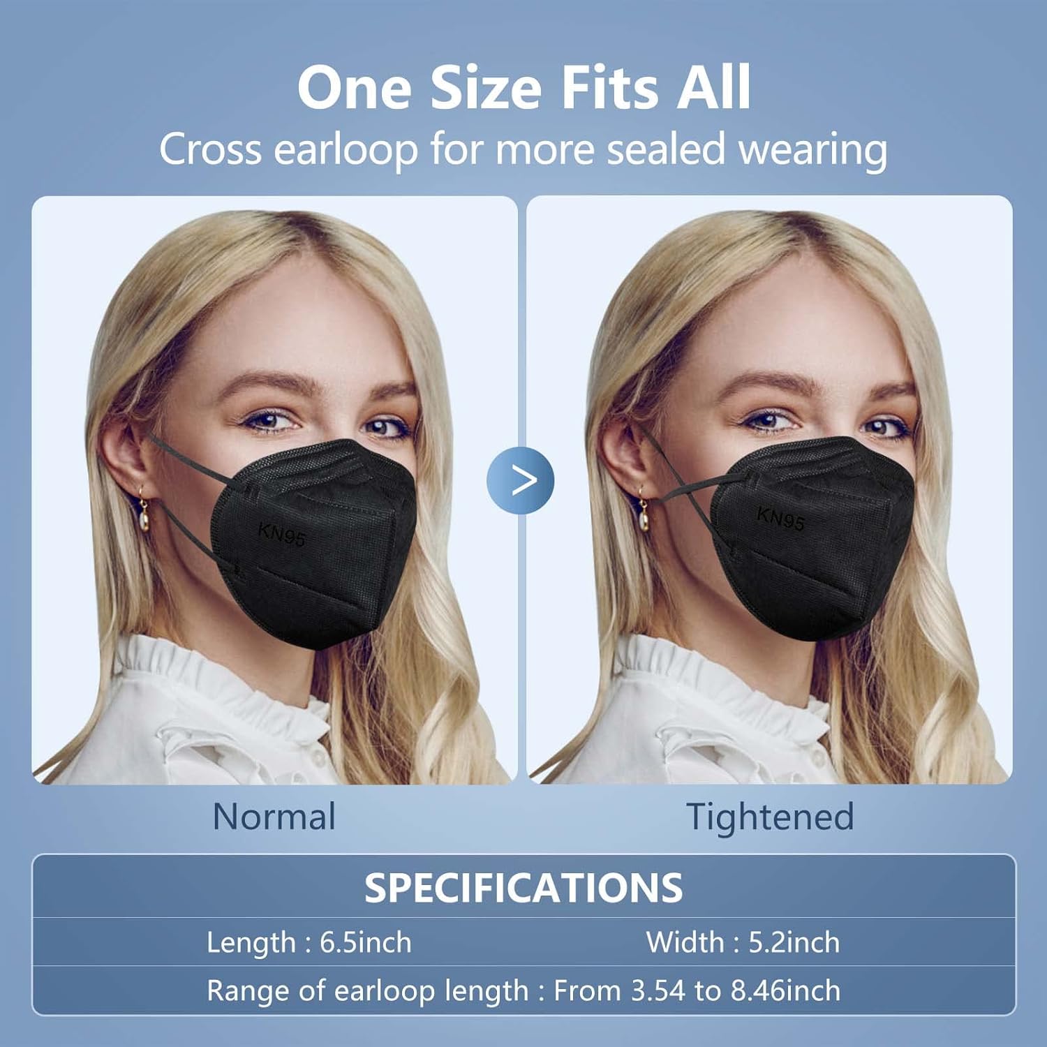 HALIDODO Individually Wrapped, 60 Packs KN95 Face Mask, 5-Ply Breathable Comfortable Safety Mask with Over 95% Filtering(Black)-5