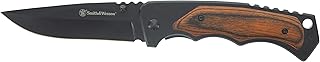 Smith & Wesson 8.5in S.S. Folding Knife with 3.7in Drop Point Blade and S.S. and Real Wood Insert Handle for Outdoor, Tactical, Survival and EDC