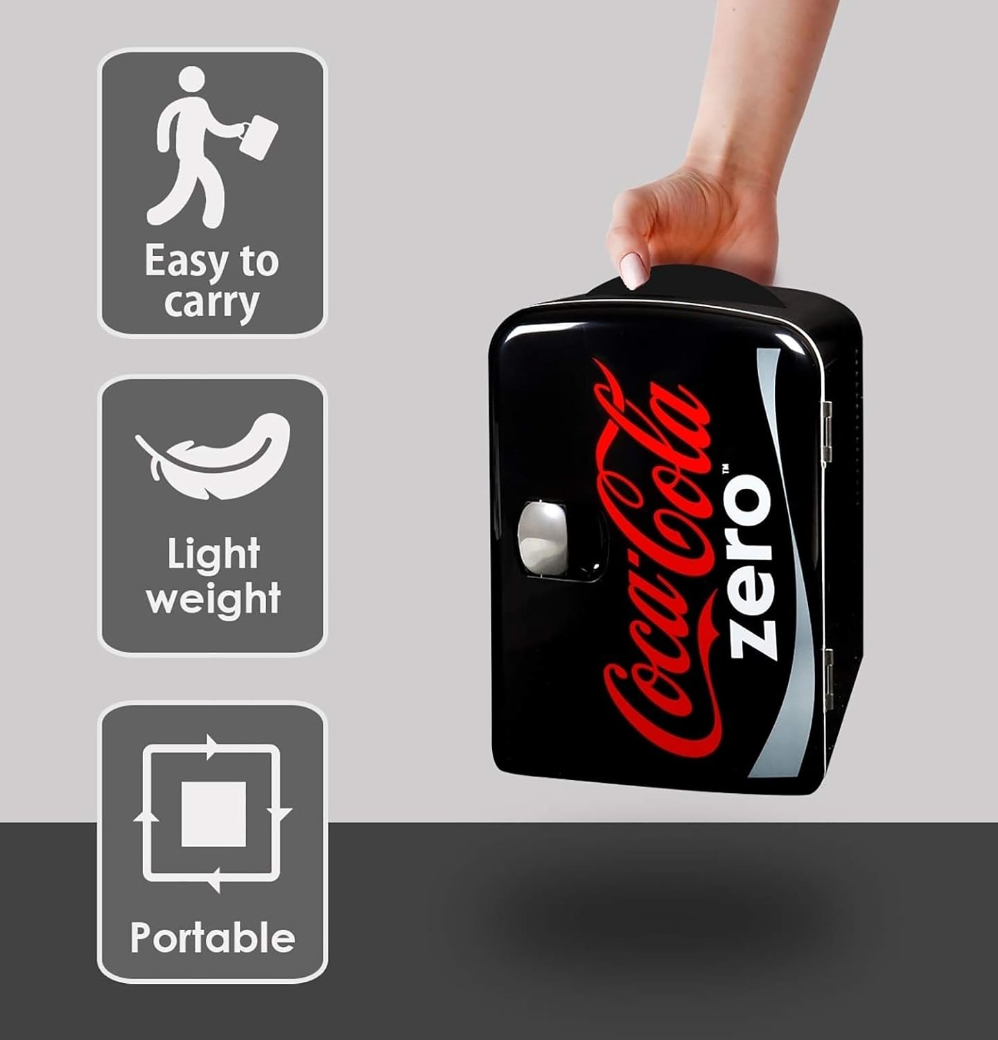 Coca-Cola Mini Fridge for Bedroom Skincare Office Dorm 4L Cooler Warmer 6 Can Small Refrigerator Personal Travel Mini Fridge for Snacks Drinks Fridge 12V DC 110V AC Mini Fridge-5