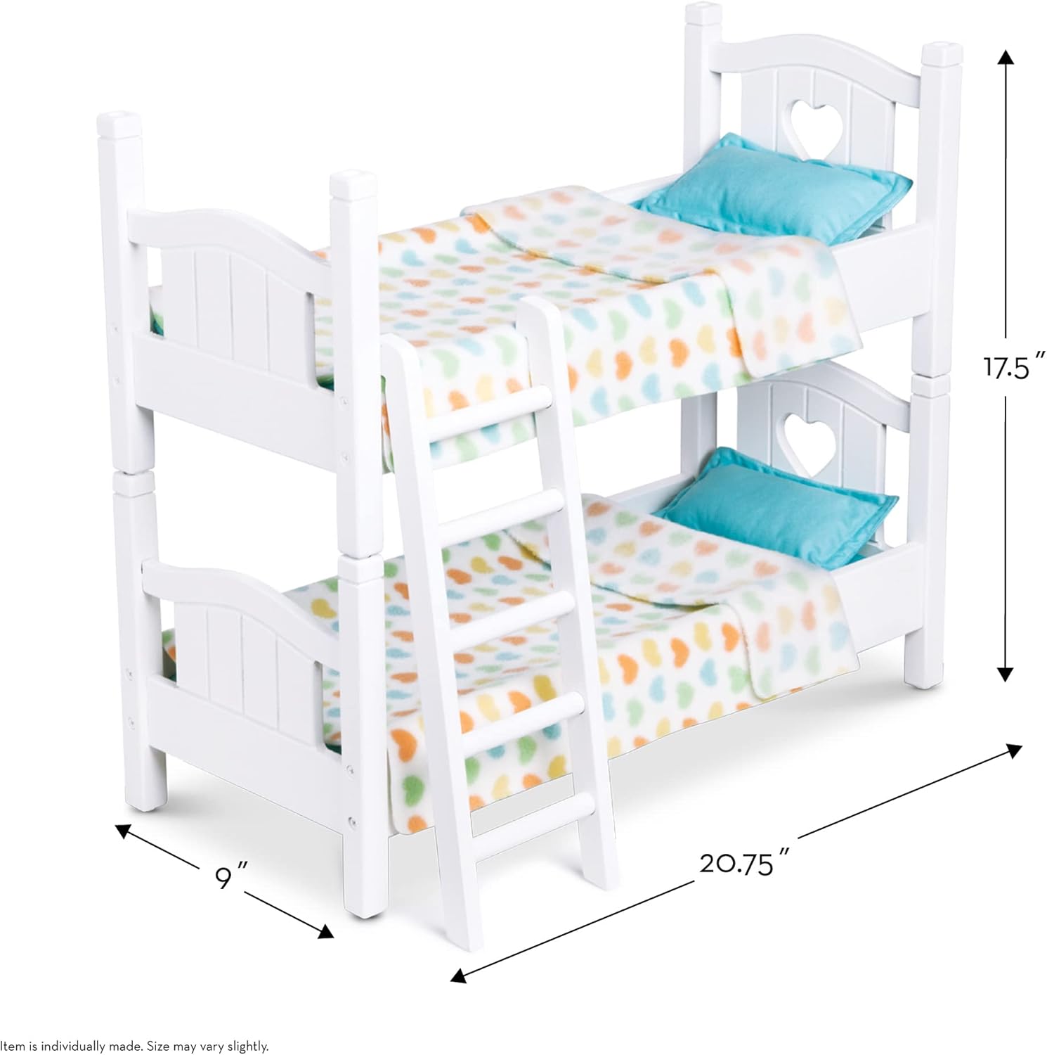 Melissa & Doug Mine to Love Wooden Play Bunk Bed for Dolls up to 18 inches-Stuffed Animals - White (2 Beds, 17.4”H x 9.1”W x 20.7”L Assembled and Stacked)-4