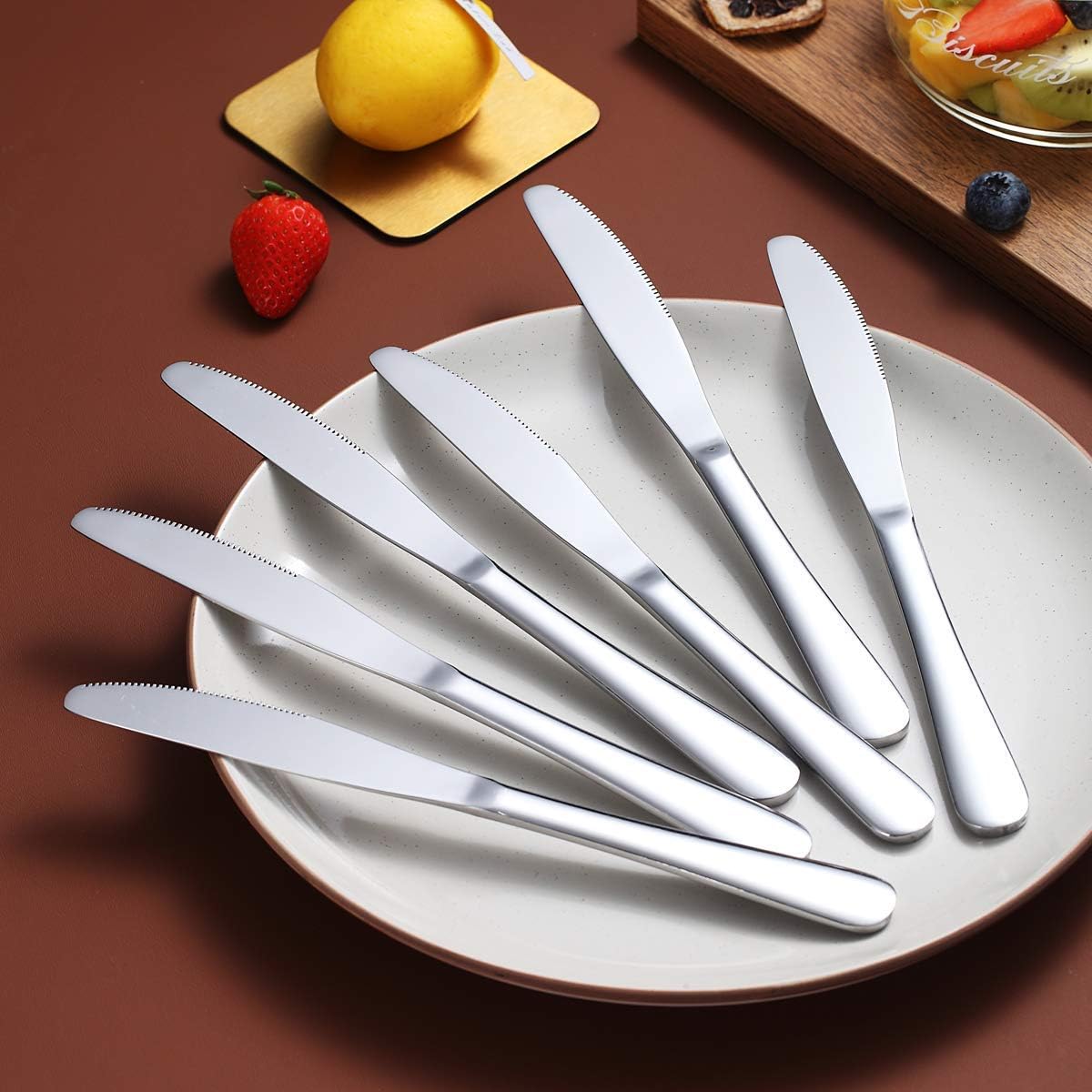 Dinner Knives Set Of 6, Berglander Stainless Steel Shiny Mirror Dinner Knife, Butter Knife Spreader Table Knives Sturdy And Dishwasher Safe-1