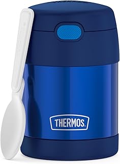 THERMOS FUNTAINER 10 Ounce Stainless Steel Vacuum Insulated Kids Food Jar with Folding Spoon, Navy