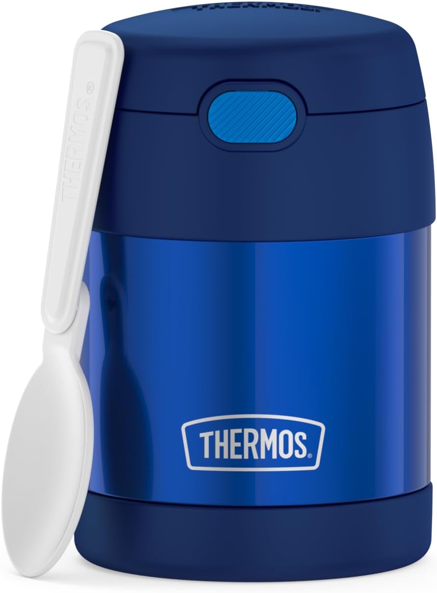 THERMOS FUNTAINER 10 Ounce Stainless Steel Vacuum Insulated Kids Food Jar with Folding Spoon, Navy-0