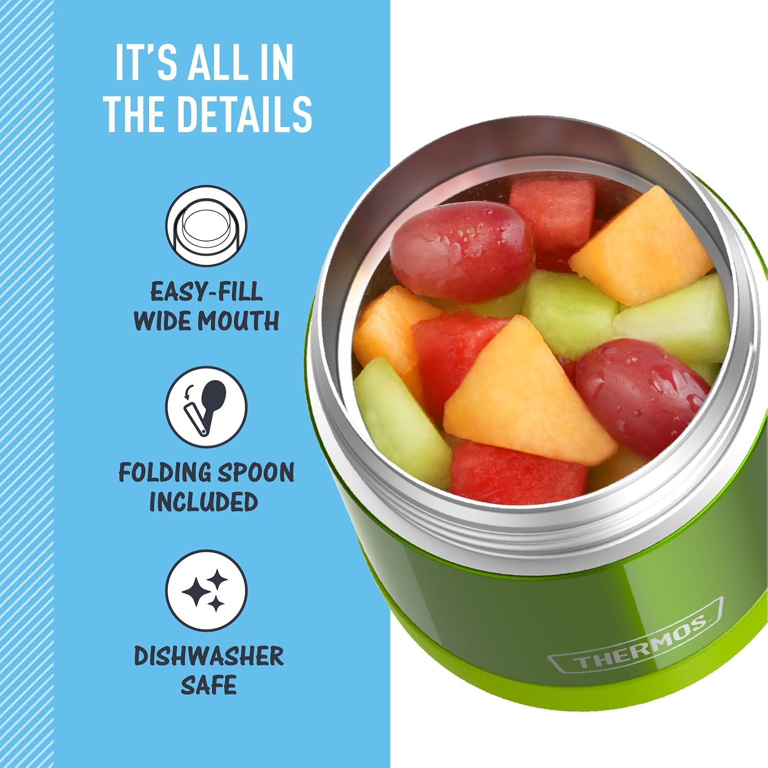 THERMOS FUNTAINER Insulated Food Jar – 10 Ounce, Lime – Kid Friendly Food Jar with Foldable Spoon-3