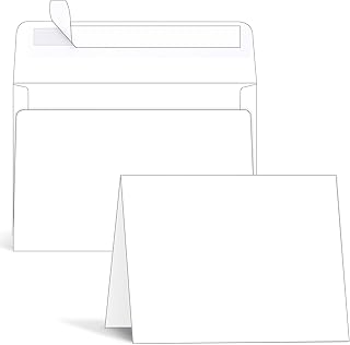 Ohuhu Blank White Cards and Envelopes 100 Pack, 4.25 x 5.5 Heavyweight Folded Cards and A2 Envelopes for DIY Greeting Card, Wedding, Birthday, Invitations, Thank You Cards & All Occasion