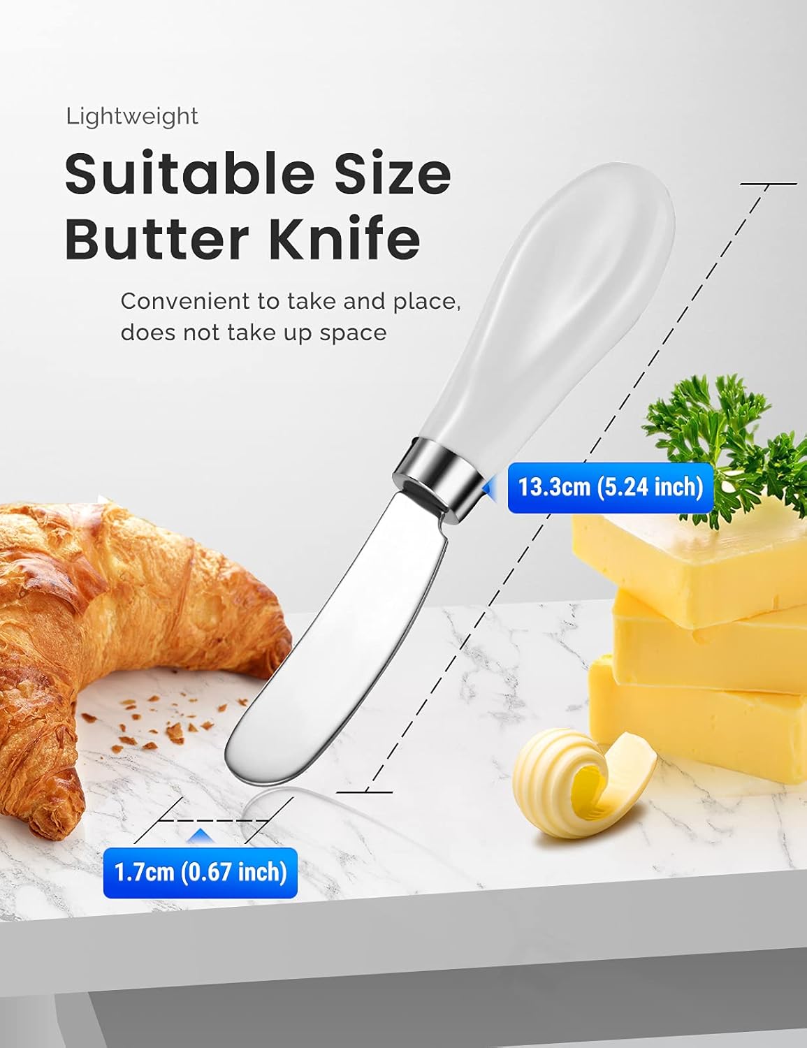 2 Pack Stainless Steel Butter Spreader Knife, Butter Knife with White Porcelain Handle, Cheese Butter Spreader Knives for Kitchen-1