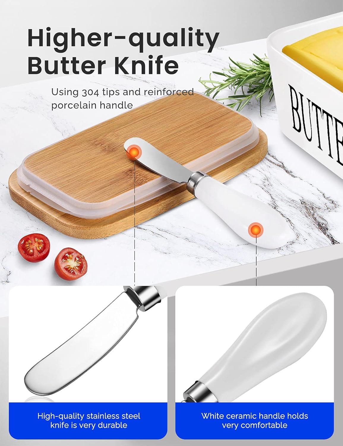 2 Pack Stainless Steel Butter Spreader Knife, Butter Knife with White Porcelain Handle, Cheese Butter Spreader Knives for Kitchen-2