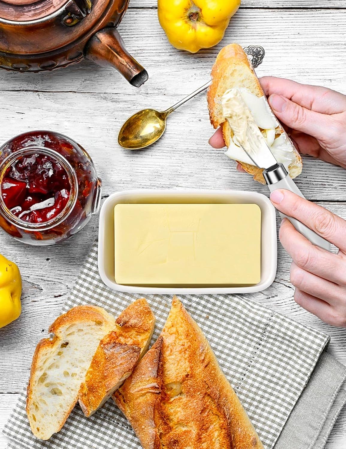 2 Pack Stainless Steel Butter Spreader Knife, Butter Knife with White Porcelain Handle, Cheese Butter Spreader Knives for Kitchen-4