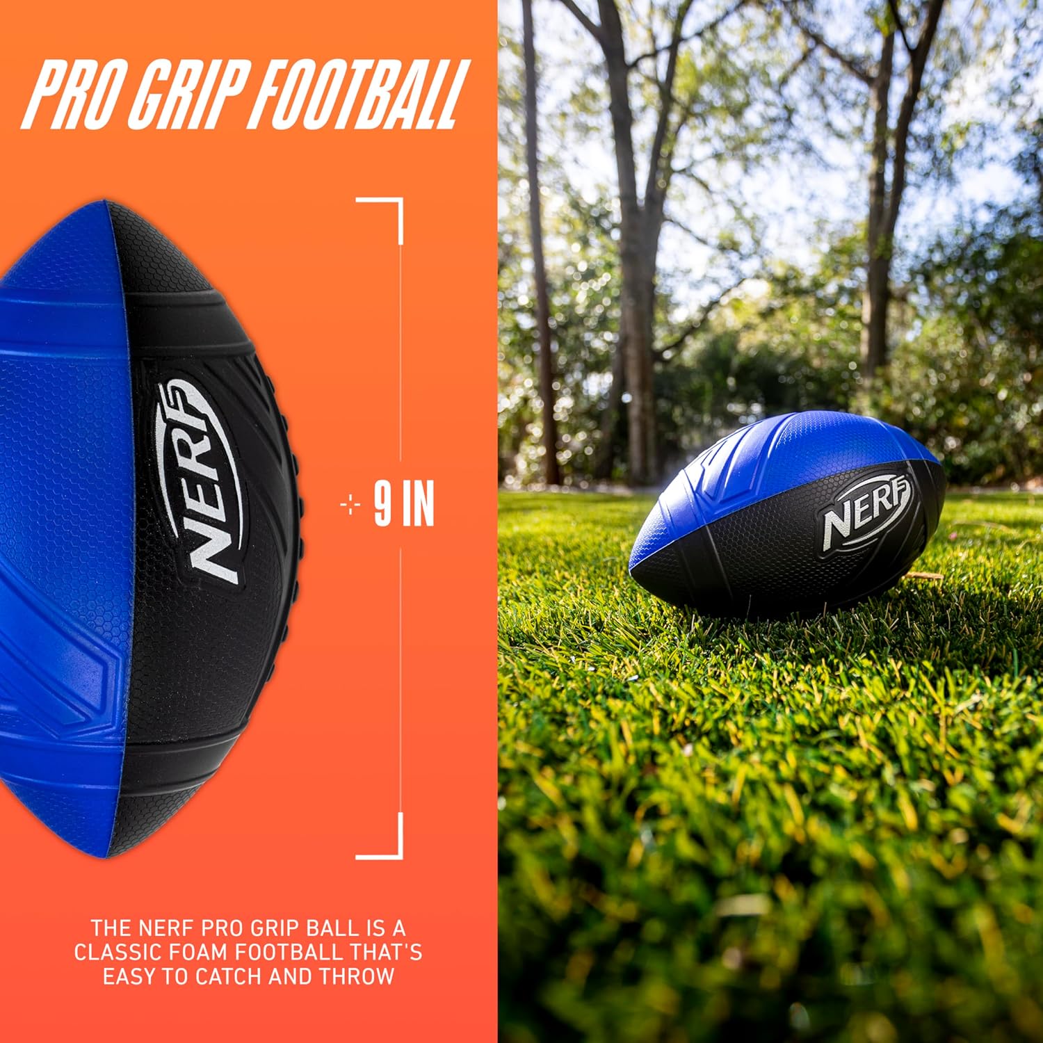 Nerf Kids Foam Football - Pro Grip Youth Soft Foam Ball - Indoor + Outdoor Football for Kids - Small Foam Football - 9" Inch Youth Sized Football - Blue + Black-1