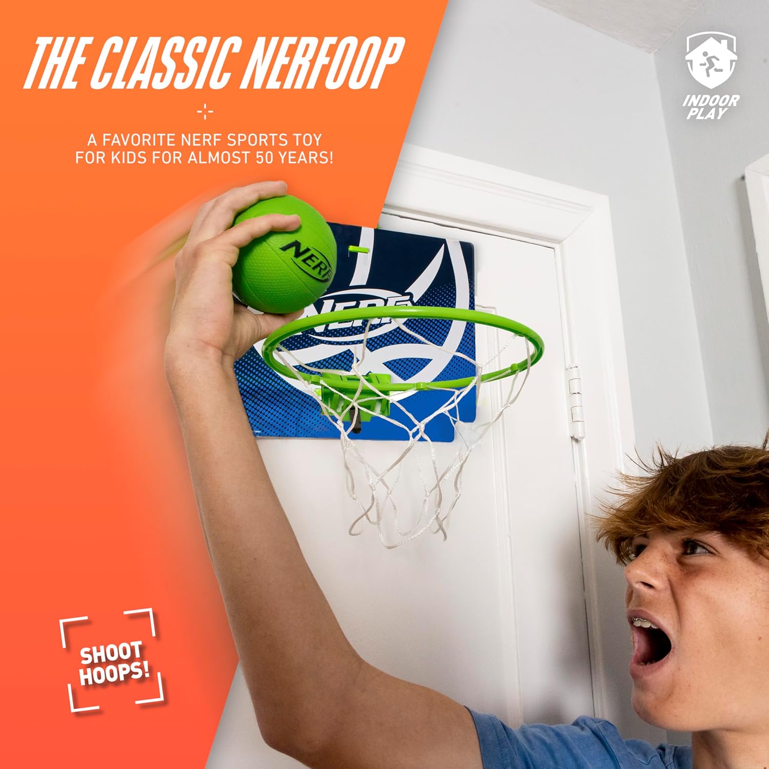 Nerf Mini Over The Door Basketball Hoop - Nerfoop Indoor Basketball Hoop for Kids - Toy Door Basketball Hoop + Mini Foam Basketball Game Set - Perfect for Bedroom Indoor Basketball - Green-4