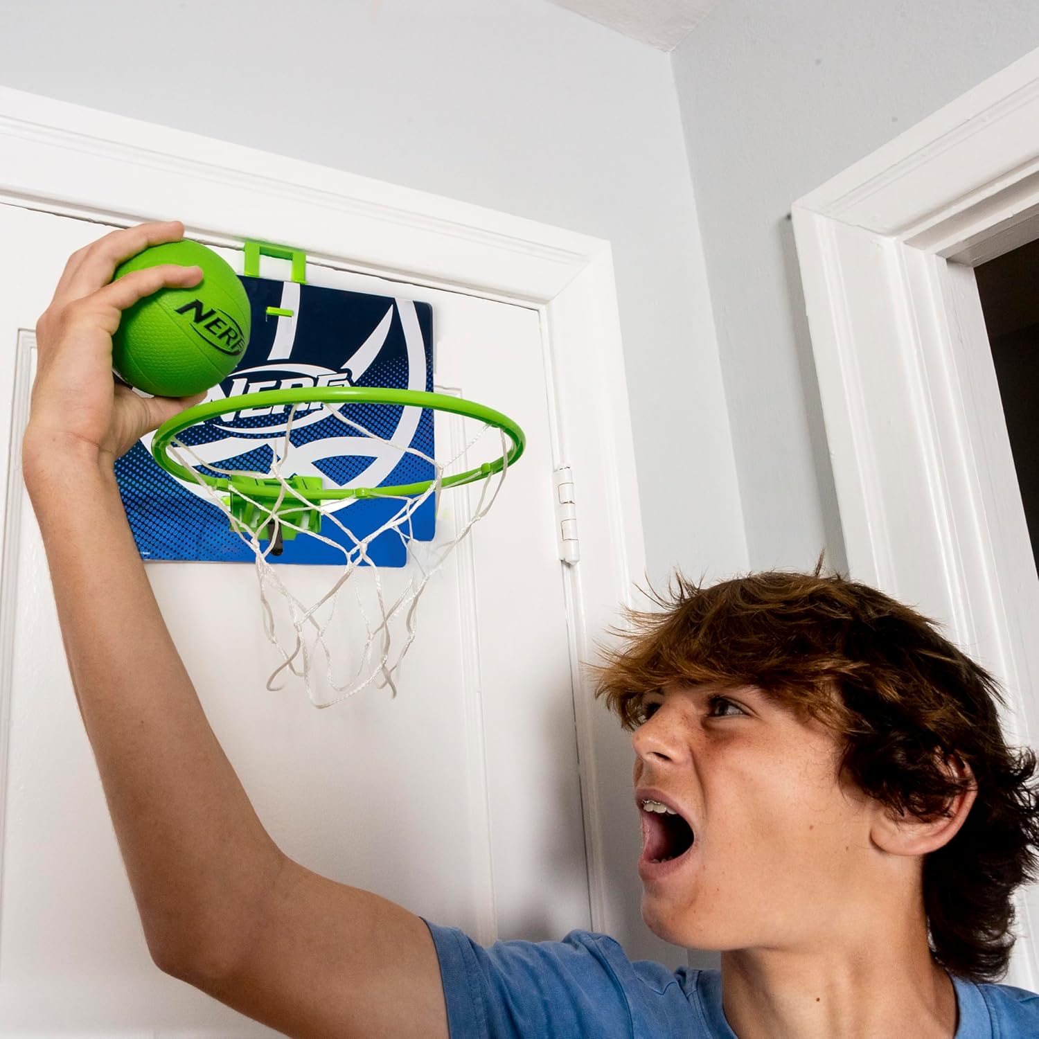 Nerf Mini Over The Door Basketball Hoop - Nerfoop Indoor Basketball Hoop for Kids - Toy Door Basketball Hoop + Mini Foam Basketball Game Set - Perfect for Bedroom Indoor Basketball - Green-7