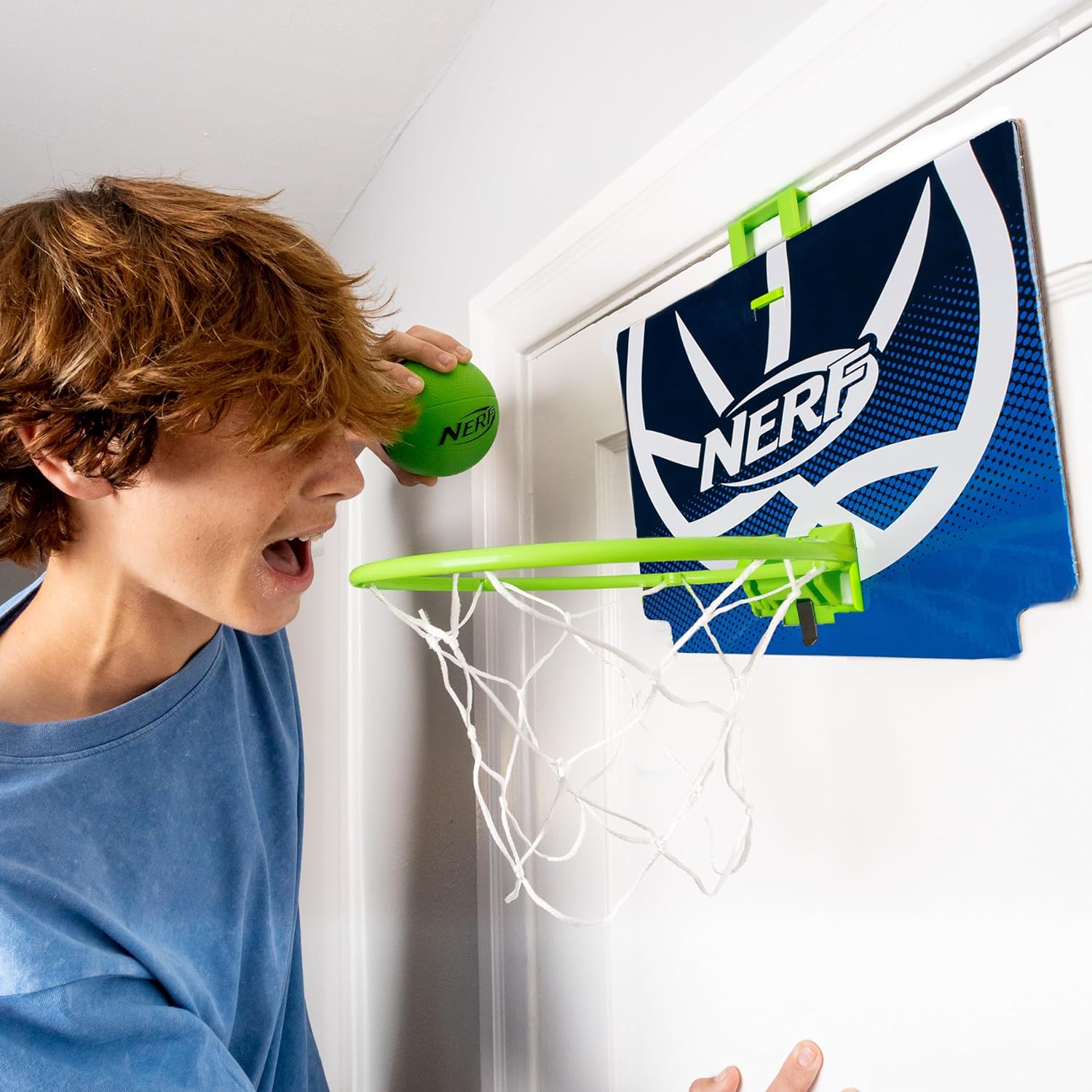 Nerf Mini Over The Door Basketball Hoop - Nerfoop Indoor Basketball Hoop for Kids - Toy Door Basketball Hoop + Mini Foam Basketball Game Set - Perfect for Bedroom Indoor Basketball - Green-8