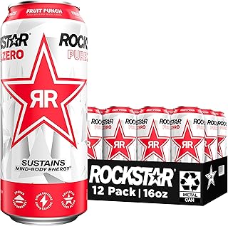 Rockstar Pure Zero Energy Drink, Fruit Punch, 0 Sugar, with Caffeine and Taurine, 16oz Cans (12 Pack) (Packaging May Vary)