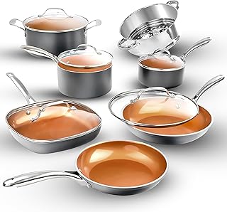 Gotham Steel 12 Pc Ceramic Pots and Pans Set Non Stick, Kitchen Cookware Sets, Pot and Pan Set, Ceramic Cookware Set, Non Toxic Cookware Set, Non Stick Pots and Pan Set, Oven Dishwasher Safe - Copper