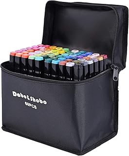 Dabo&Shobo 60 Color Alcohol Marker Pens, Bright Permanent Markers For Coloring, Markers For Adults Coloring Book, Wide Chisel And Fine Tip, Dual Tip Design Equipped with Black Suitcase