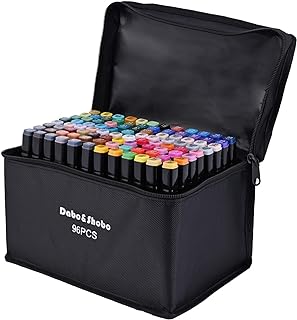 Dabo&Shobo 96 Color Alcohol Marker Pen, Bright Permanent Markers For Coloring, Markers For Adults Coloring Book, Wide Chisel And Fine Tip, Dual Tip Design Equipped with Black Suitcase