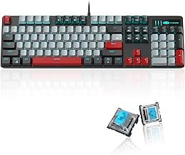 MageGee Mechanical Gaming Keyboard, New Upgraded 104 Keys Blue Backlit Keyboard with Blue Switches, USB Wired Mechanical Computer Keyboard for Laptop, Desktop, PC Gamers(Black & Gray)