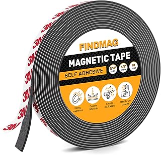 FINDMAG Magnetic Tape, 15 Feet Magnet Tape with Strong Self Adhesive Flexible Magnetic Strip Magnet Tape Roll Perfect for Craft and DIY Projects, whiteboards & Fridge Organization - 1/2 Inch