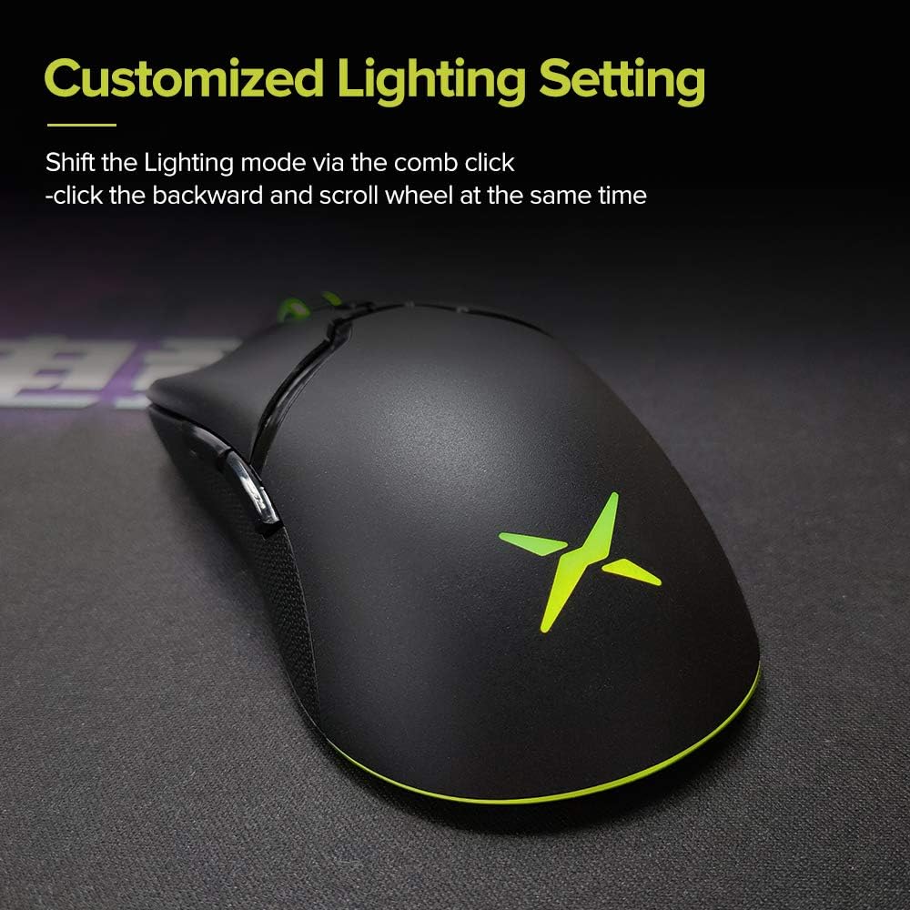 DeLUX M800DB Gaming Mouse Wireless, Lightweight (70g/2.47oz), 50 Hour Battery, PAW3335 16000DPI Sensor, Ultralight Weave Cable, 6 Programmable Buttons, and RGB Lighting (Black)-2