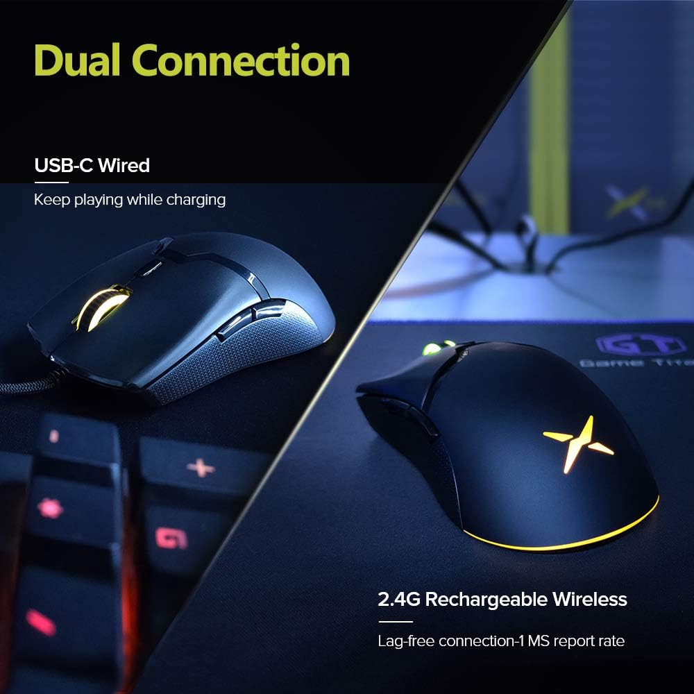 DeLUX M800DB Gaming Mouse Wireless, Lightweight (70g/2.47oz), 50 Hour Battery, PAW3335 16000DPI Sensor, Ultralight Weave Cable, 6 Programmable Buttons, and RGB Lighting (Black)-6