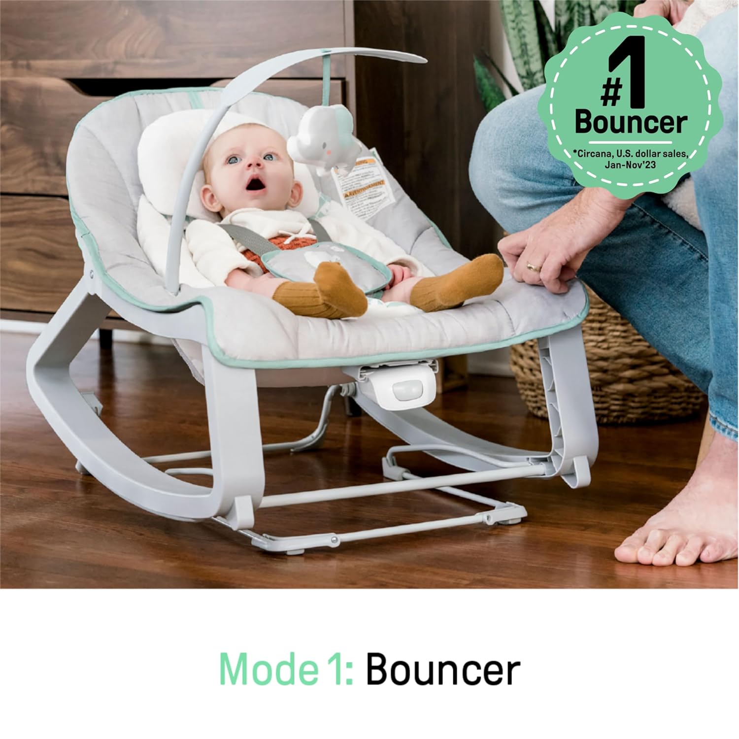 Ingenuity Keep Cozy 3-in-1 Grow with Me Vibrating Baby Bouncer, Seat & Infant to Toddler Rocker, Vibrations & -Toy Bar, 0-30 Months Up to 40 lbs (Weaver)-1