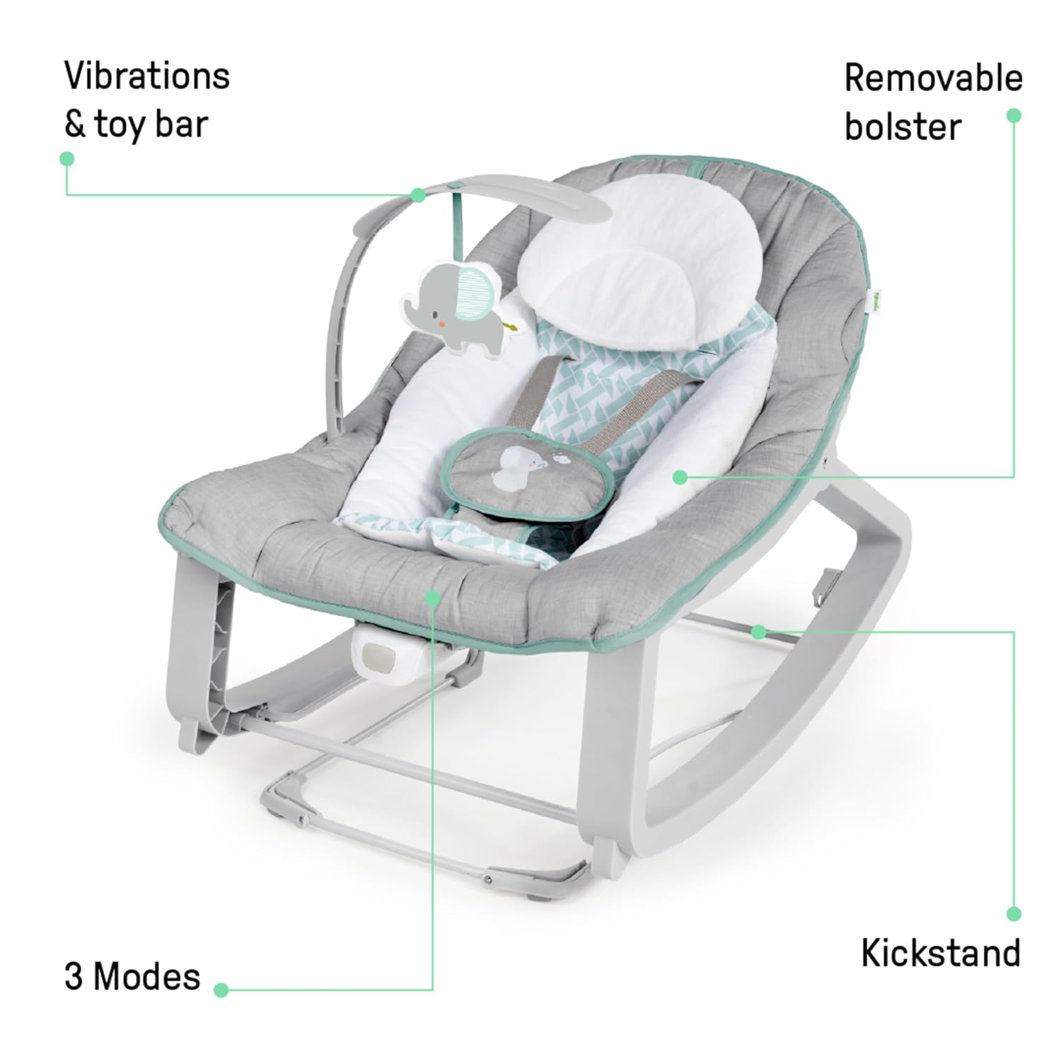 Ingenuity Keep Cozy 3-in-1 Grow with Me Vibrating Baby Bouncer, Seat & Infant to Toddler Rocker, Vibrations & -Toy Bar, 0-30 Months Up to 40 lbs (Weaver)-4