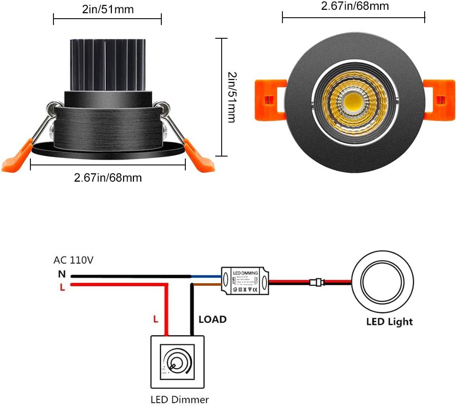 inShareplus 2 Inch LED Downlight, 3W Recessed Lighting COB Dimmable, 3000K Warm White, CRI80, Black Trim, LED Ceiling Lights with LED Driver, 6 Pack-3