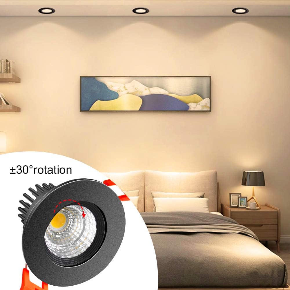 inShareplus 2 Inch LED Downlight, 3W Recessed Lighting COB Dimmable, 3000K Warm White, CRI80, Black Trim, LED Ceiling Lights with LED Driver, 6 Pack-5