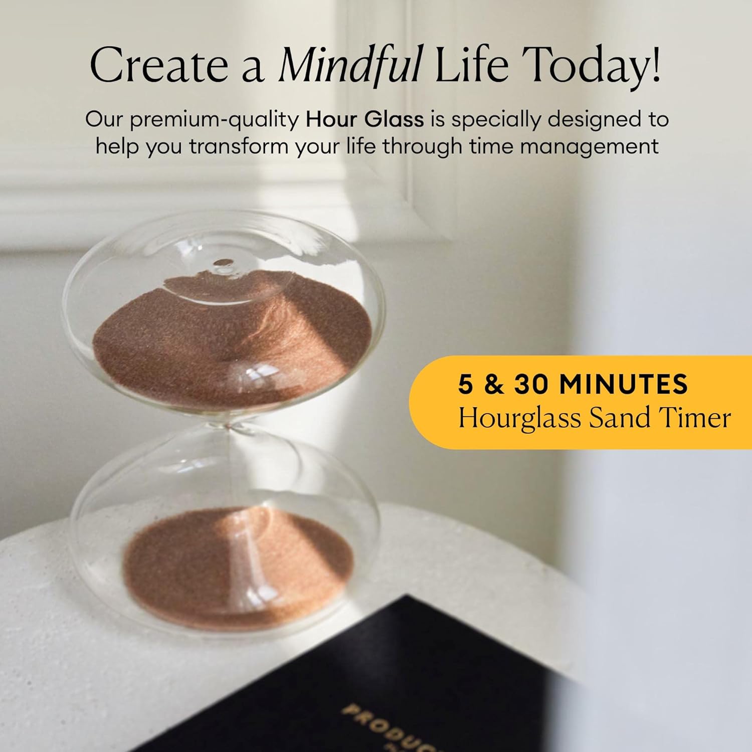 Mindful Focus 30-Minute Hourglass Sand Timer, Desk Timer for Productivity and Time Management, Minimalist Hourglass Timer, Hour Glasses Decorative Gifts, 3.3 (L) x 2.9 (W) inches - Intelligent Change-1