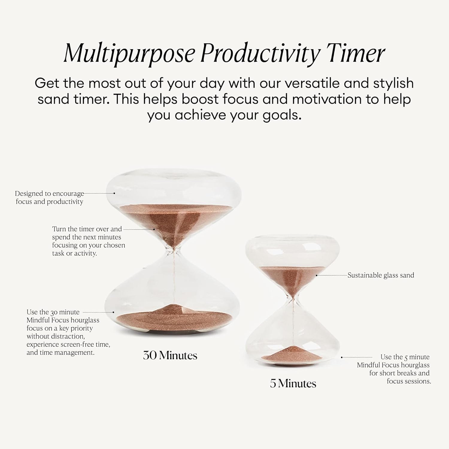 Mindful Focus 30-Minute Hourglass Sand Timer, Desk Timer for Productivity and Time Management, Minimalist Hourglass Timer, Hour Glasses Decorative Gifts, 3.3 (L) x 2.9 (W) inches - Intelligent Change-2