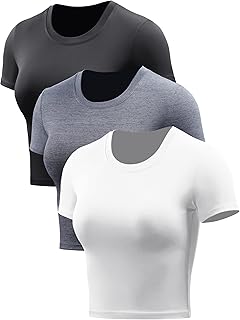 CADMUS Workout Crop Tops Women Racerback Dry Fit Athletic Shirts Short Sleeve 3 Piecese