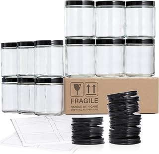 12 Pack, 8 OZ Thick Glass Jars with Lids, Clear Candle Jars with 12 Metal & 12 Plastic Lids - Empty Round Food Storage Containers, Canning Jar For Spice, Powder, Liquid, Sample - Dishwasher Safe