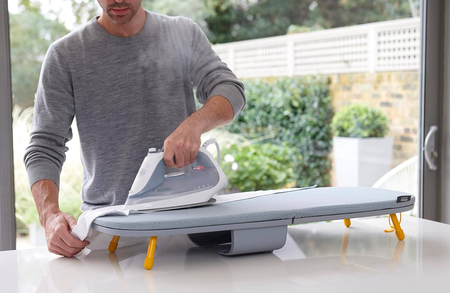 Joseph Joseph Folding Tabletop Ironing Board with Iron Holder, Compact, Space-Saving, Grey/Yellow-2